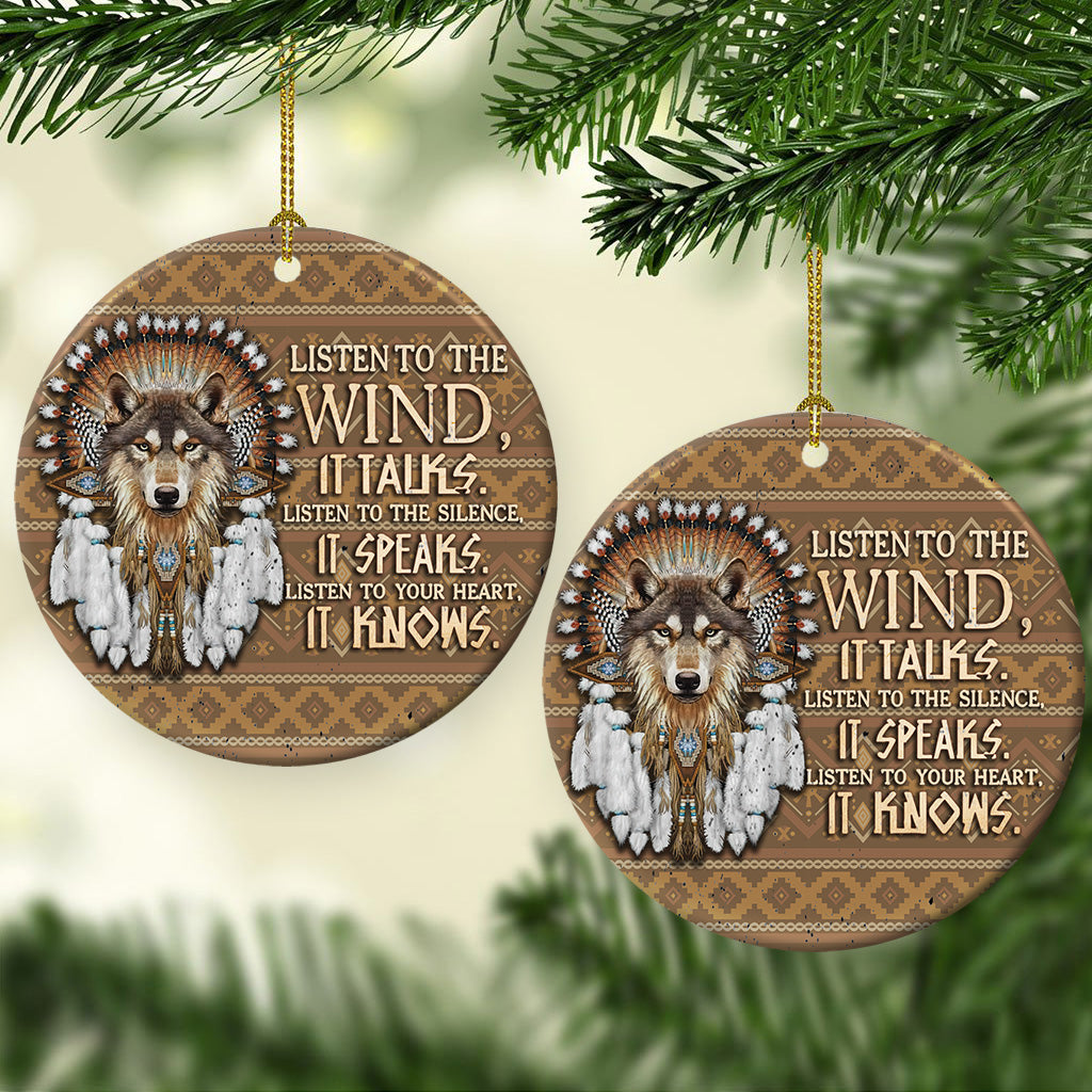 Wolf Native American Circle Ornament - Christmas Ornament - Ciaocustom