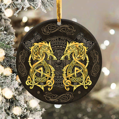 Wolf Viking Ceramic Circle Ornament - Decorative Ornament - Christmas Ornament