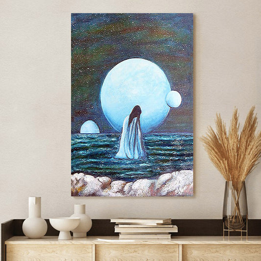 Woman And Planets Painting Canvas Wall Art - Canvas Wall Decor - Home Decor Living Room