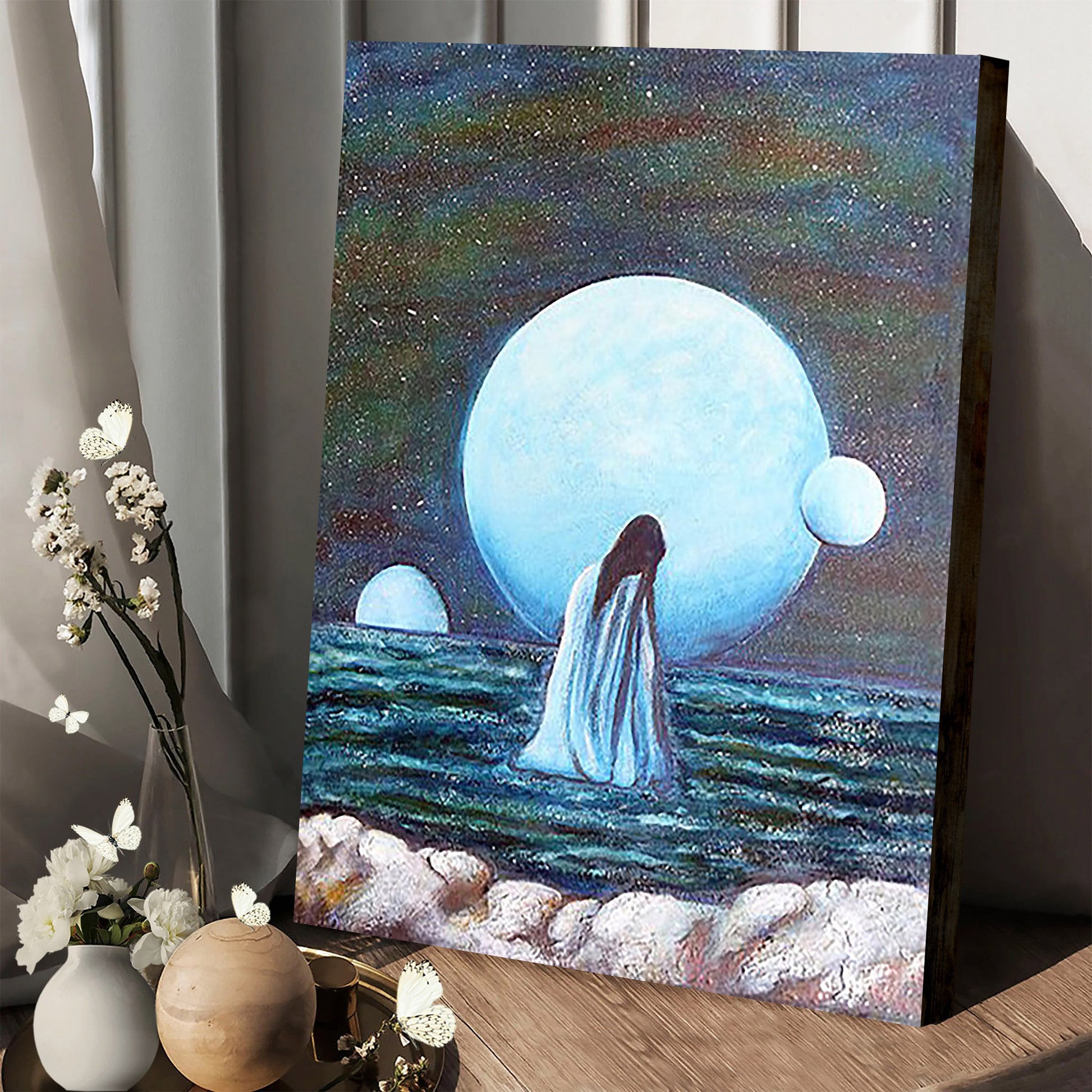 Woman And Planets Painting Canvas Wall Art - Canvas Wall Decor - Home Decor Living Room