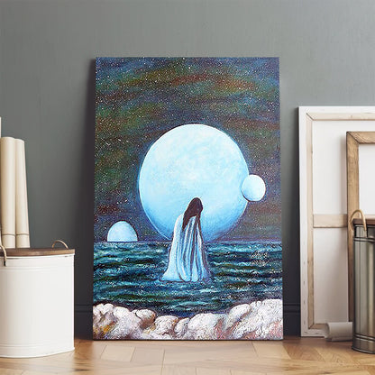 Woman And Planets Painting Canvas Wall Art - Canvas Wall Decor - Home Decor Living Room