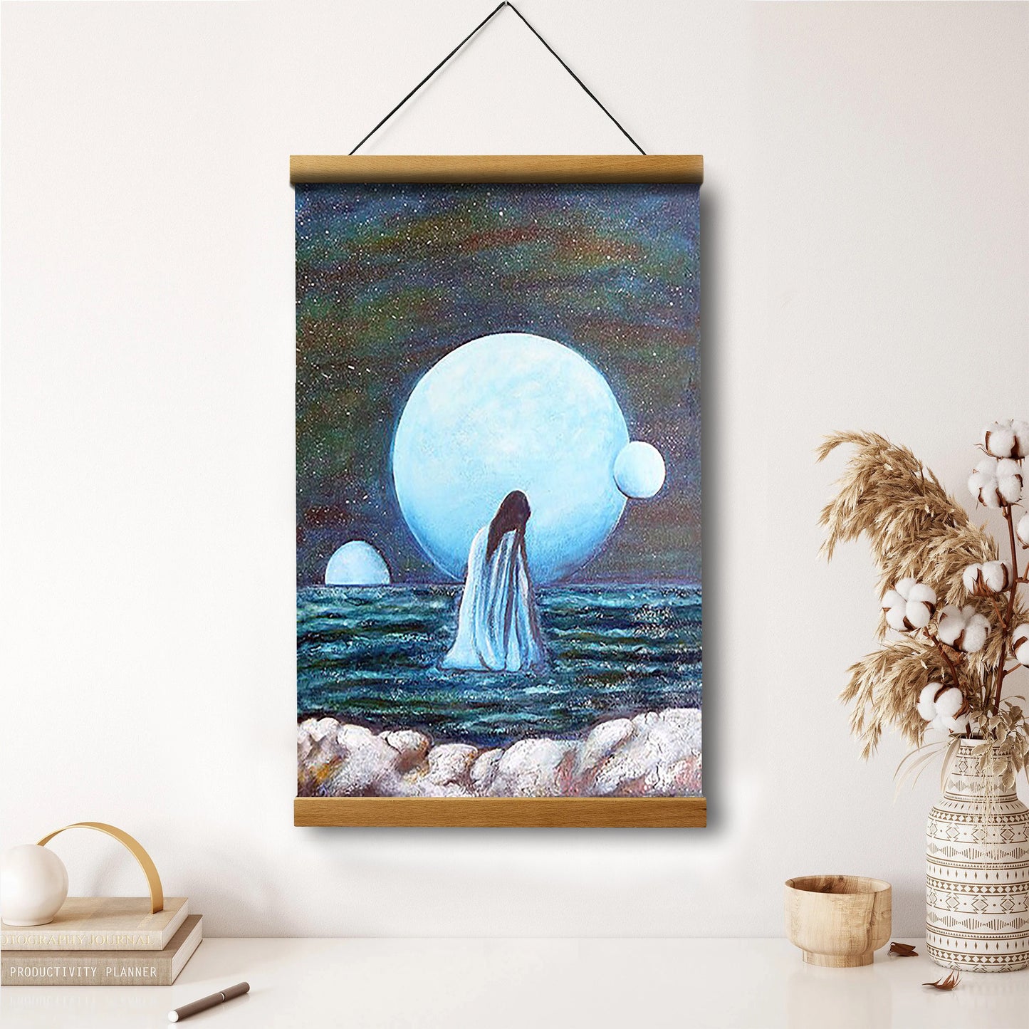Woman And Planets Painting Hanging Canvas Wall Art - Canvas Wall Decor - Home Decor Living Room
