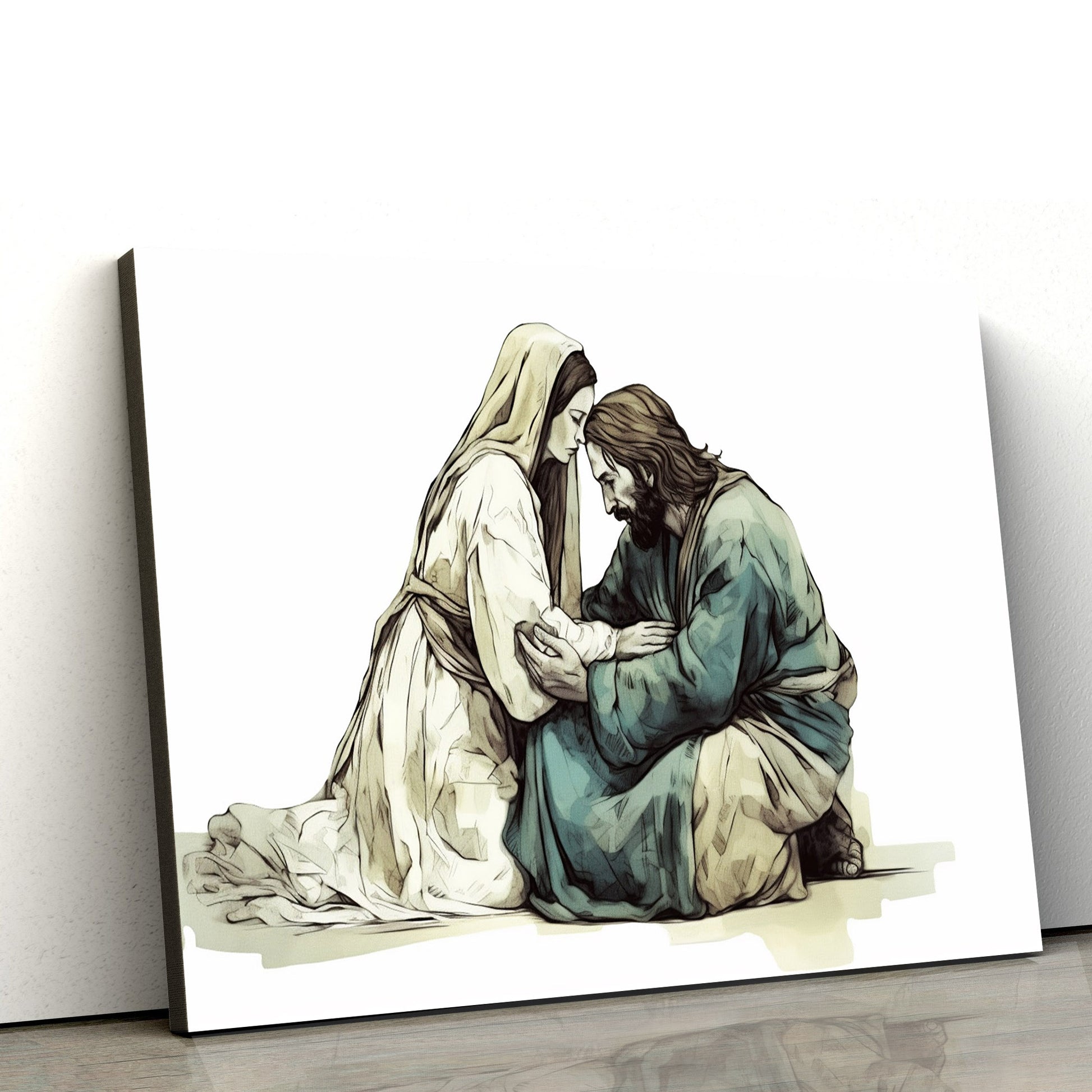 Woman Kneeling In Front Of Jesus 1 - Canvas Pictures - Jesus Canvas Art - Christian Wall Art