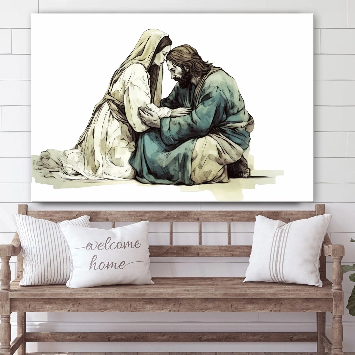 Woman Kneeling In Front Of Jesus 1 - Canvas Pictures - Jesus Canvas Art - Christian Wall Art