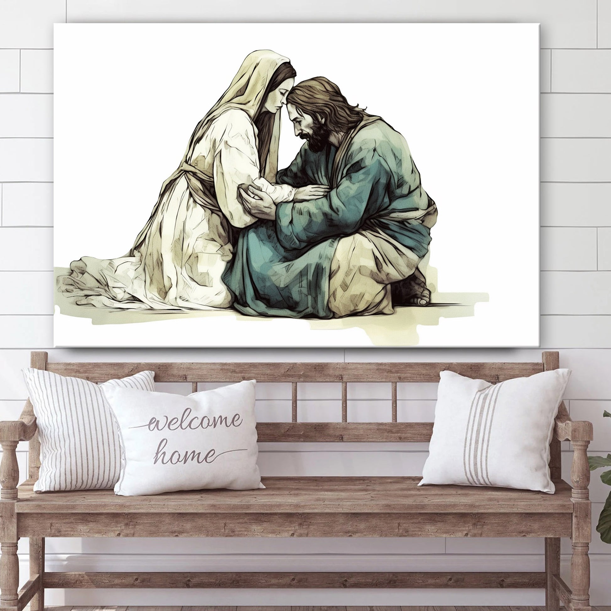 Woman Kneeling In Front Of Jesus 1 - Canvas Pictures - Jesus Canvas Art - Christian Wall Art