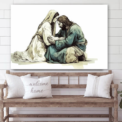 Woman Kneeling In Front Of Jesus 1 - Canvas Pictures - Jesus Canvas Art - Christian Wall Art