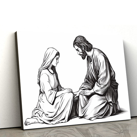 Woman Kneeling In Front Of Jesus Christ 1 - Canvas Pictures - Jesus Canvas Art - Christian Wall Art