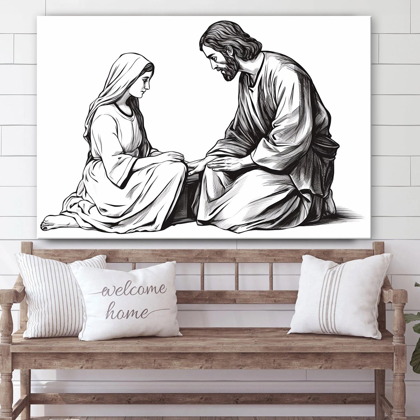Woman Kneeling In Front Of Jesus Christ 1 - Canvas Pictures - Jesus Canvas Art - Christian Wall Art