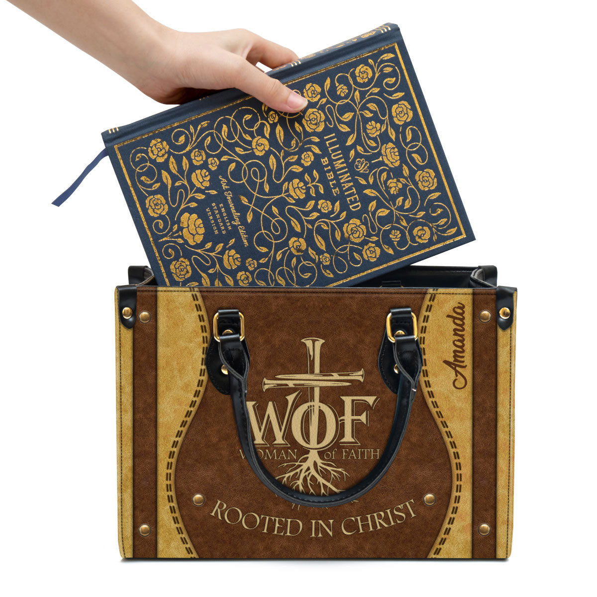 Woman Of Faith Beautiful Personalized Lion Leather Bag For Women - Religious Gifts For Women