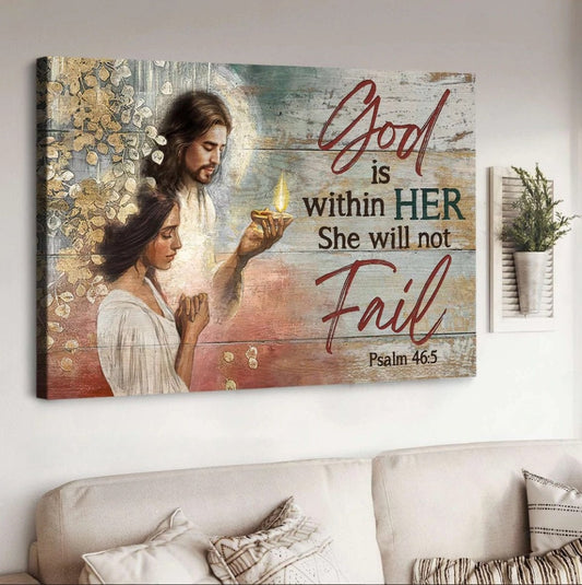 Woman Prayer Jesus Light God Is Within Her Canvas Wall Art - Jesus Canvas Pictures - Christian Wall Posters