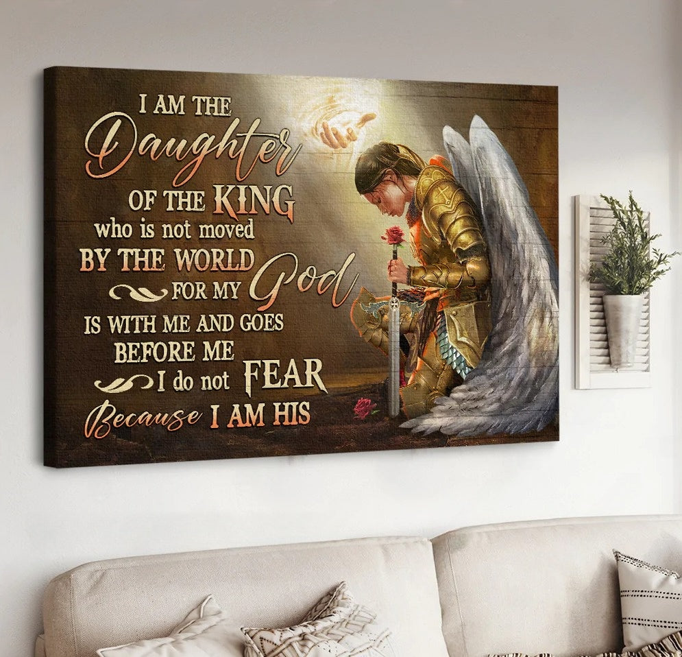 Woman Warrior Angel Wings Jesus I Am The Daughter Of The King Canvas Wall Art - Jesus Canvas Pictures - Christian Wall Posters