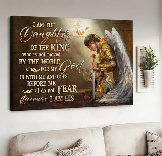 Woman Warrior Angel Wings Jesus I Am The Daughter Of The King Canvas Wall Art - Jesus Canvas Pictures - Christian Wall Posters