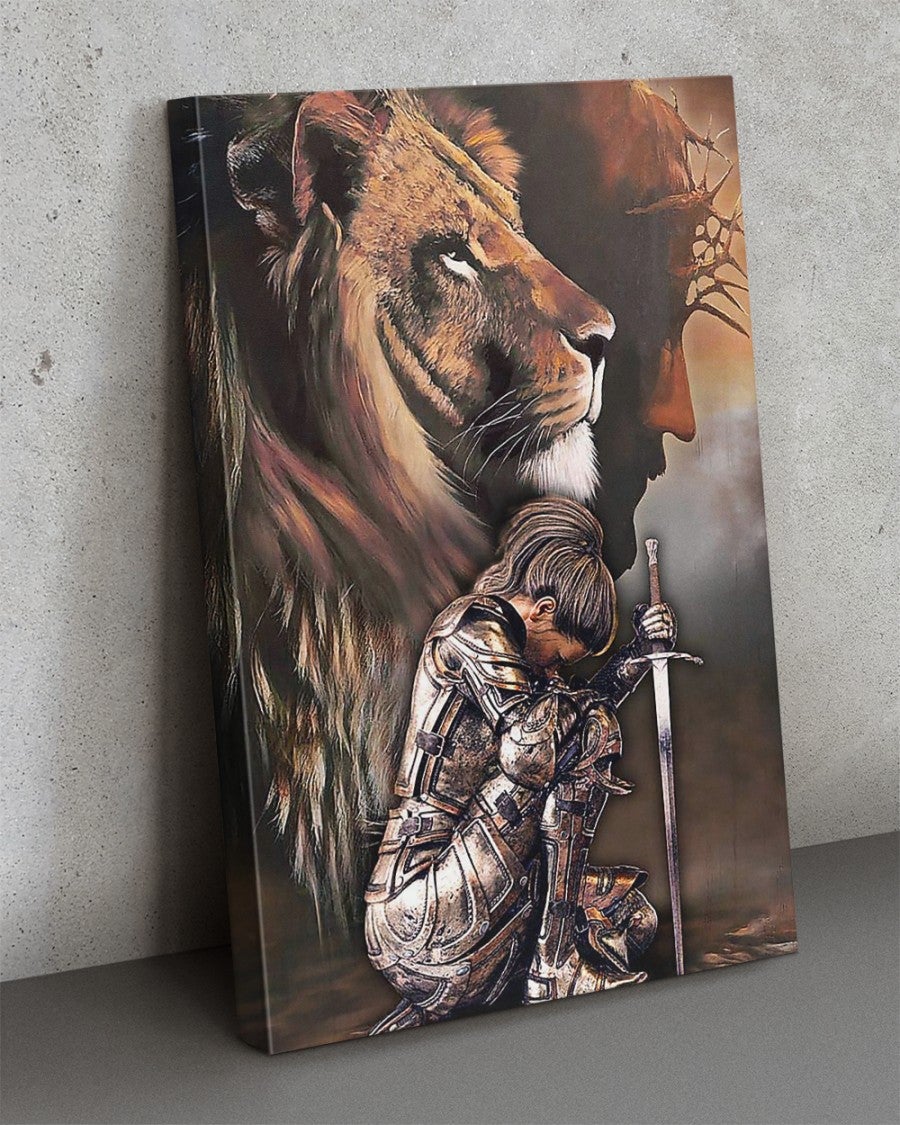 Woman Warrior Jesus And Lion Canvas Wall Art