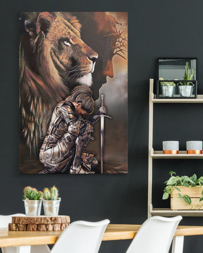 Woman Warrior Jesus And Lion Canvas Wall Art