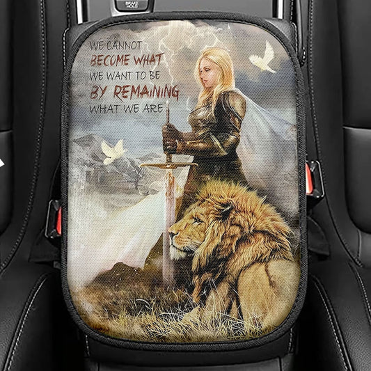 Woman Warrior Lion Of Judah Become What We Want To Be Seat Box Cover, Lion Car Center Console Cover, Christian Inspirational Car Interior Accessories