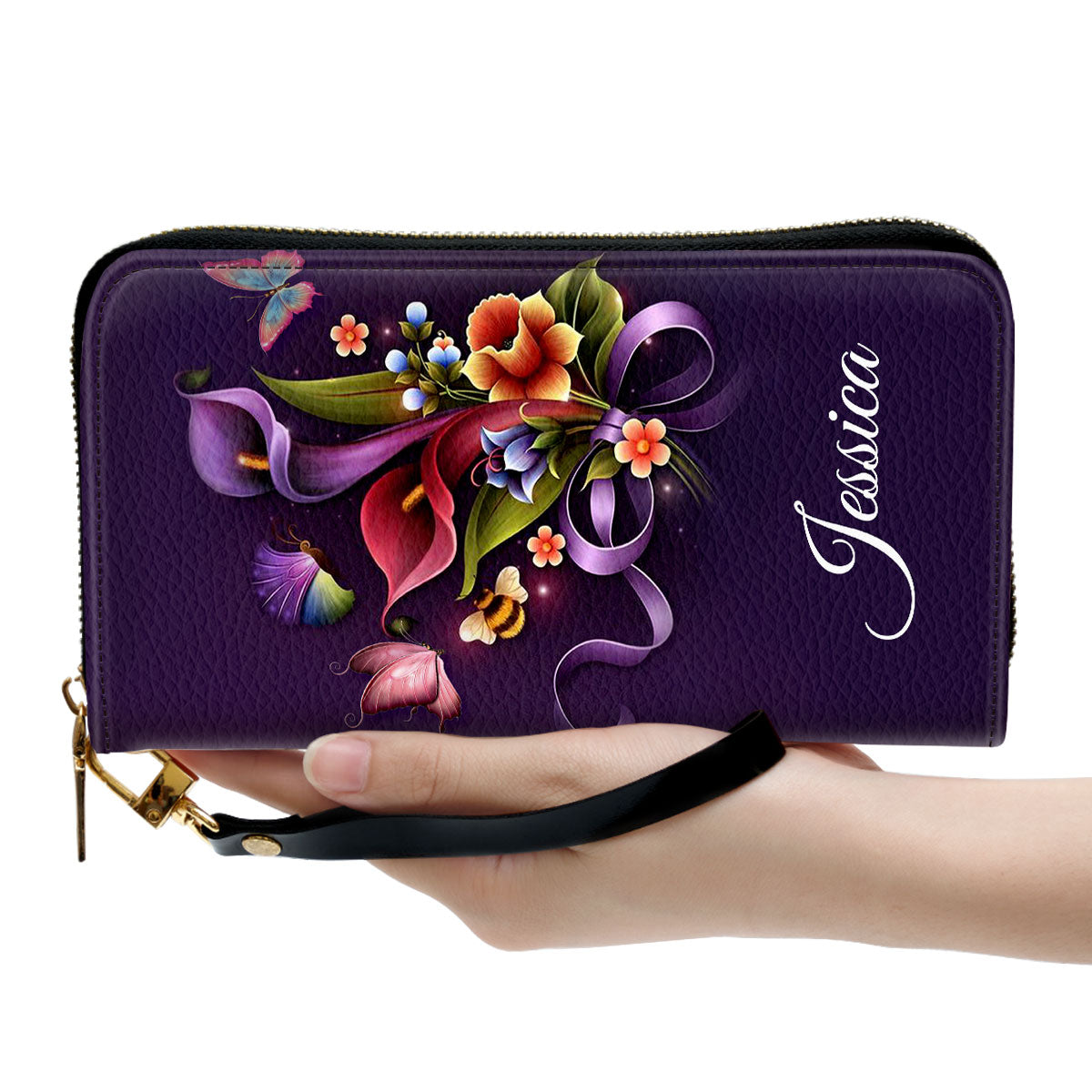 Women Clutch Purse - 1 John 47 Personalized Purple Leather Clutch Purse Bible Gifts For Religious Women Let Us Love One Another