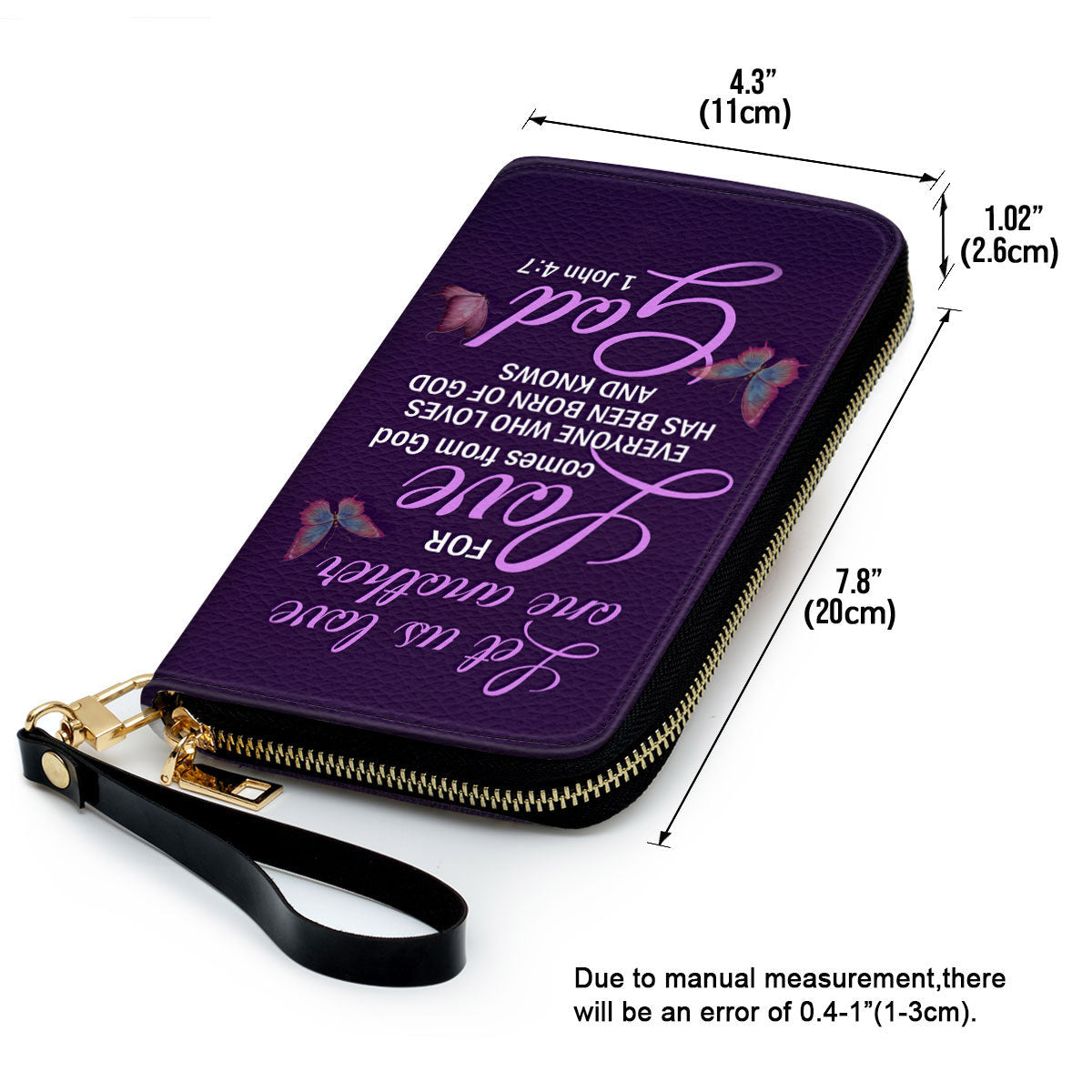 Women Clutch Purse - 1 John 47 Personalized Purple Leather Clutch Purse Bible Gifts For Religious Women Let Us Love One Another