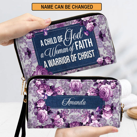 Women Clutch Purse - Butterfly And Roses Beautiful Personalized Leather Clutch Purse For Women A Warrior Of Christ