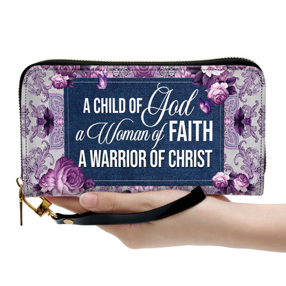 Women Clutch Purse - Butterfly And Roses Beautiful Personalized Leather Clutch Purse For Women A Warrior Of Christ