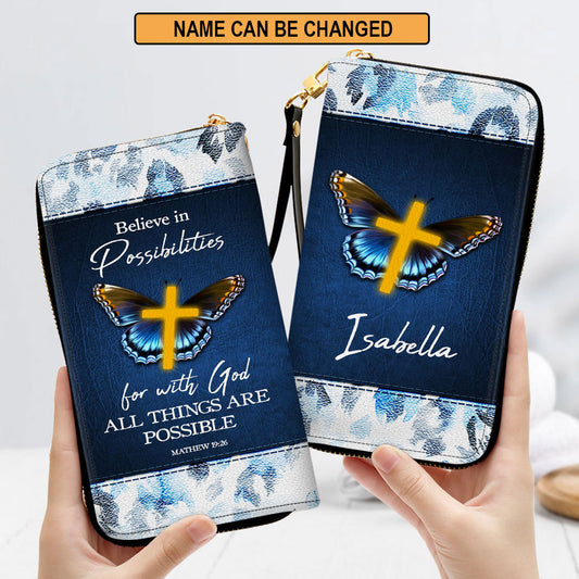 Women Clutch Purse - Christ Gifts For Religious Women With God All Things Are Possible Matthew 1926 Personalized Zippered Leather Clutch Purse