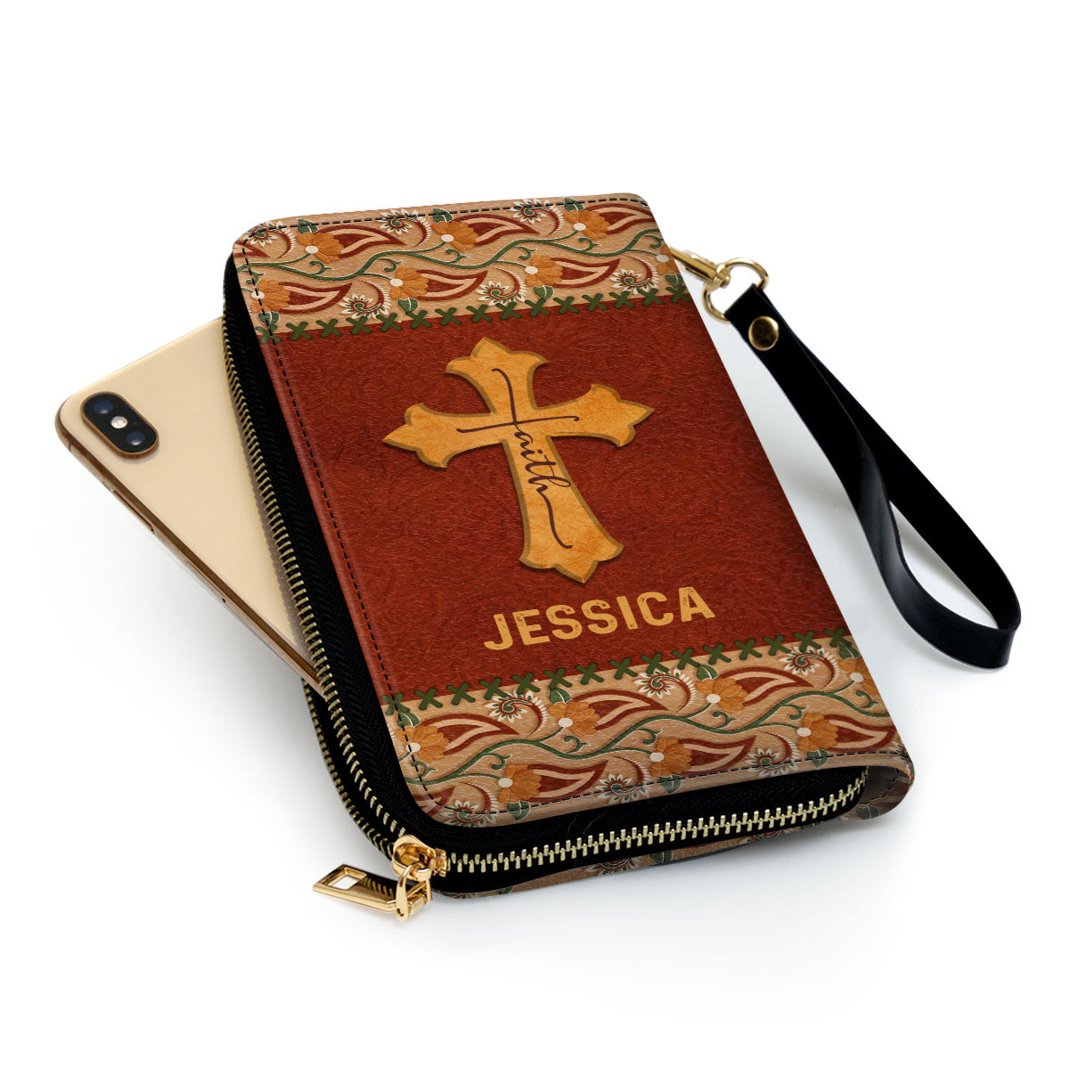 Women Clutch Purse - Christian Gifts For Women Not Perfect Just Forgiven Personalized Faith Cross Zippered Leather Clutch Purse