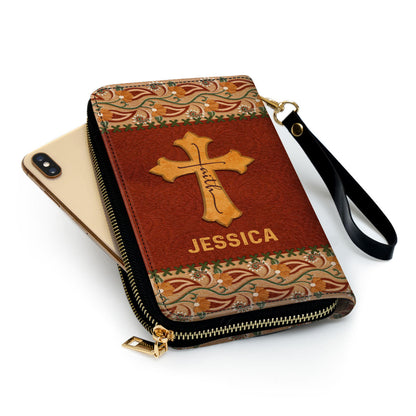 Women Clutch Purse - Christian Gifts For Women Not Perfect Just Forgiven Personalized Faith Cross Zippered Leather Clutch Purse