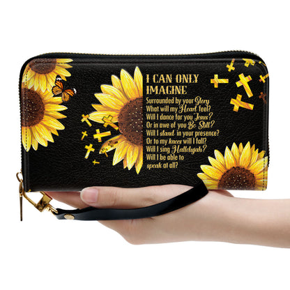 Women Clutch Purse - Cross And Sunflower Personalized Leather Clutch Purse For Christian Women I Can Only Imagine