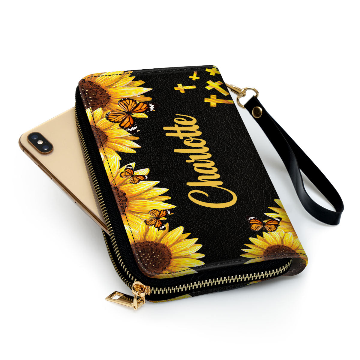 Women Clutch Purse - Cross And Sunflower Personalized Leather Clutch Purse For Christian Women I Can Only Imagine