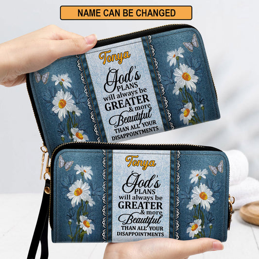 Women Clutch Purse - Daisy And Butterfly God's Plans Will Always Be Greater Than All Your Disappointments Personalized Christian Clutch Purse