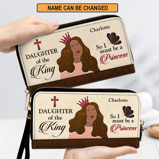 Women Clutch Purse - Daughter Of The King Spiritual Gifts For Christ Women Personalized Leather Clutch Purse With Wristlet Strap Handle