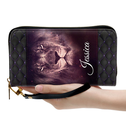 Women Clutch Purse - Faith Gifts For Women Of God There Is Power In The Name Of Jesus Personalized Lion Zippered Leather Clutch Purse