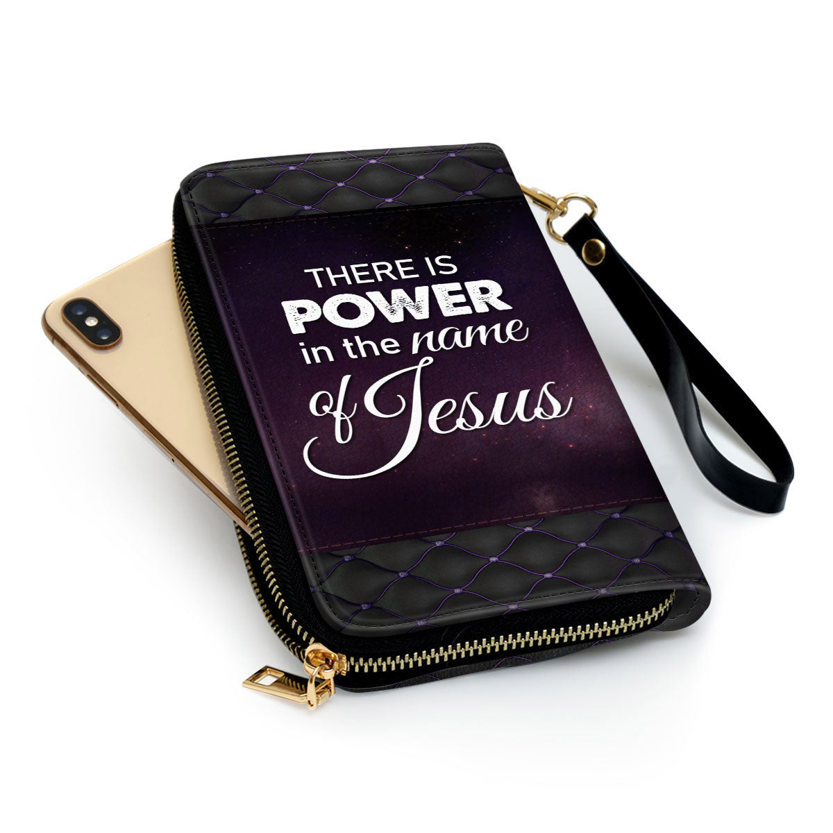 Women Clutch Purse - Faith Gifts For Women Of God There Is Power In The Name Of Jesus Personalized Lion Zippered Leather Clutch Purse