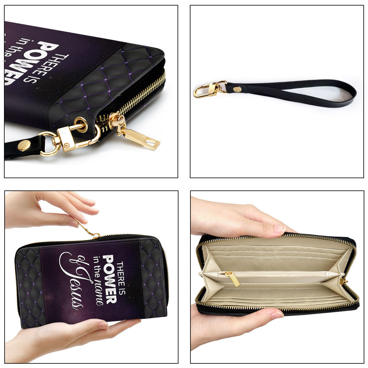 Women Clutch Purse - Faith Gifts For Women Of God There Is Power In The Name Of Jesus Personalized Lion Zippered Leather Clutch Purse