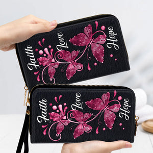 Women Clutch Purse - Faith, Hope, Love - Pretty Butterfly Clutch Purse