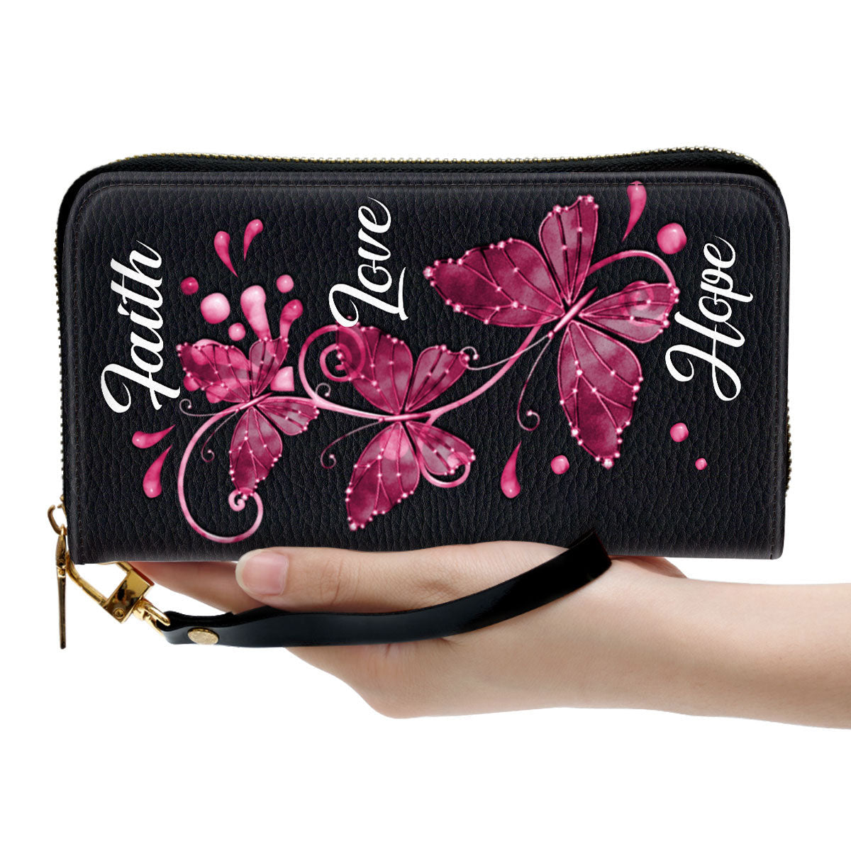 Women Clutch Purse - Faith, Hope, Love - Pretty Butterfly Clutch Purse