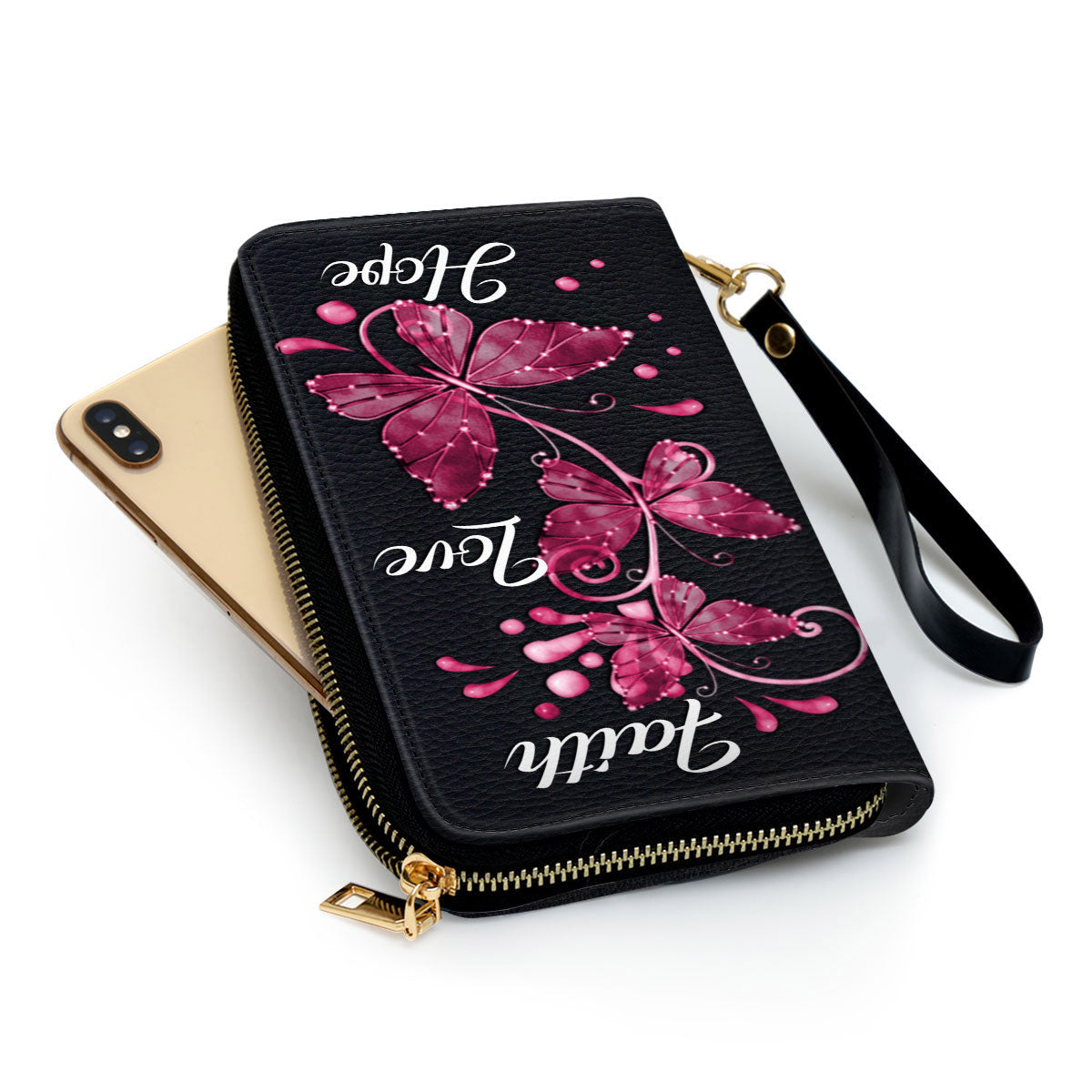Women Clutch Purse - Faith, Hope, Love - Pretty Butterfly Clutch Purse