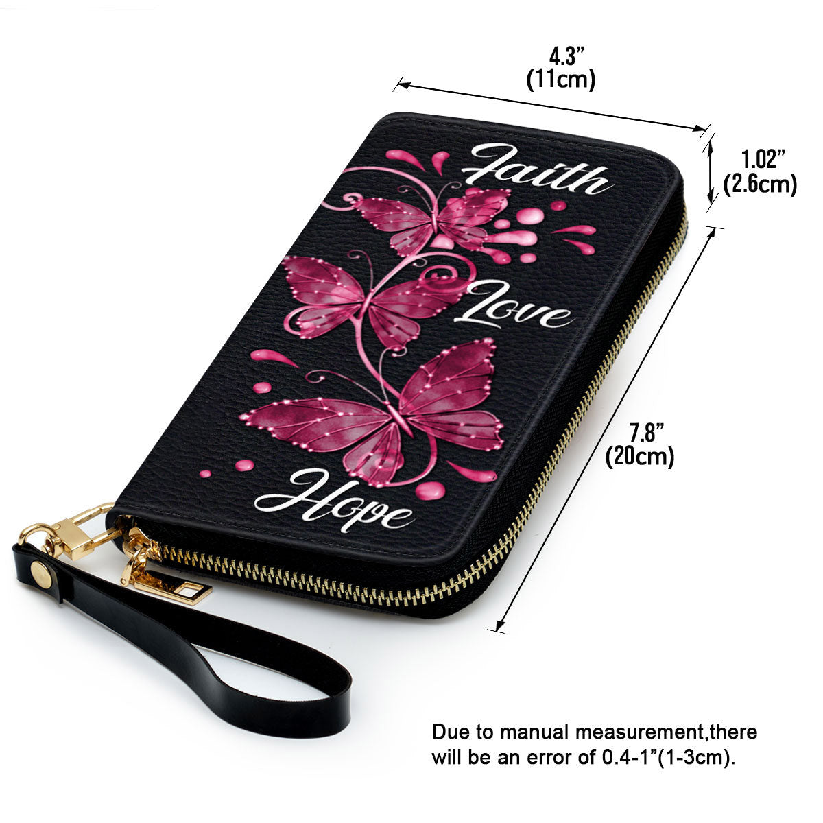 Women Clutch Purse - Faith, Hope, Love - Pretty Butterfly Clutch Purse