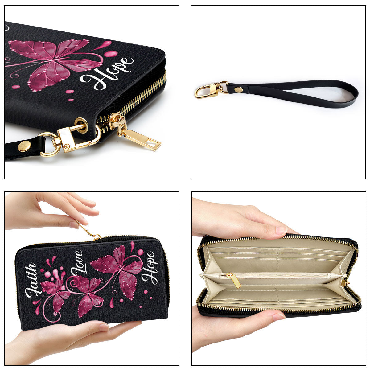 Women Clutch Purse - Faith, Hope, Love - Pretty Butterfly Clutch Purse
