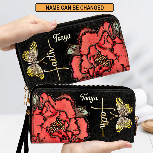 Women Clutch Purse - Flower And Butterfly Awesome Personalized Christian Black Clutch Purse