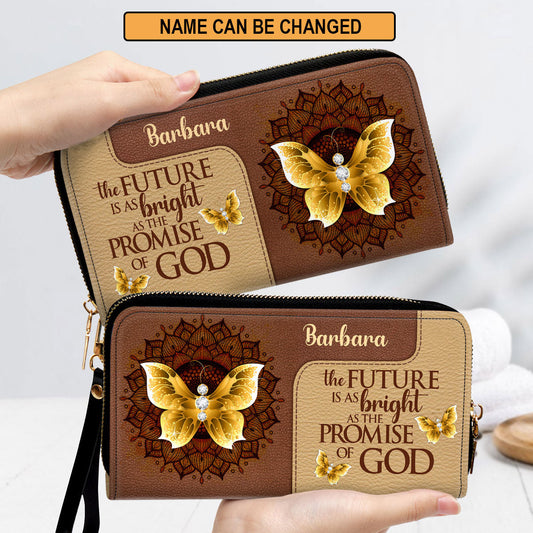 Women Clutch Purse - Flower And Butterfly Personalized Leather Clutch Purse With Wristlet Strap Handle Spiritual Gifts For Religious Woman