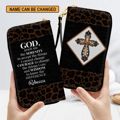 Women Clutch Purse - God Grant Me The Serenity To Accept The Things I Cannot Change - Personalized Cross Zippered Leather Clutch Purse