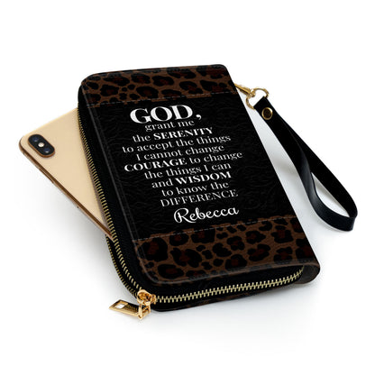 Women Clutch Purse - God Grant Me The Serenity To Accept The Things I Cannot Change - Personalized Cross Zippered Leather Clutch Purse
