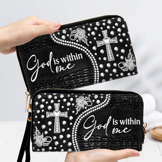 Women Clutch Purse - God Is Within Me - Elegant Cross Clutch Purse
