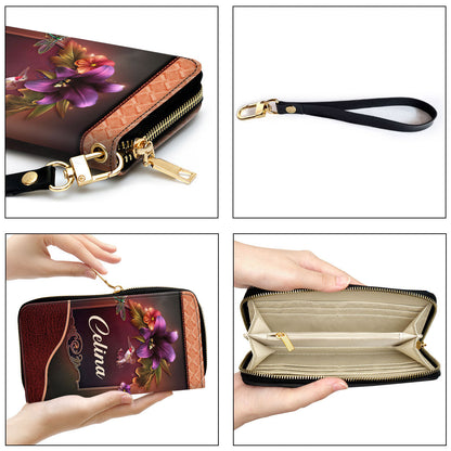 Women Clutch Purse - God Is Within Me, I Will Not Fall Psalm 465 Gifts Scripture For Christian Women Personalized Lily Zippered Leather Clutch Purse