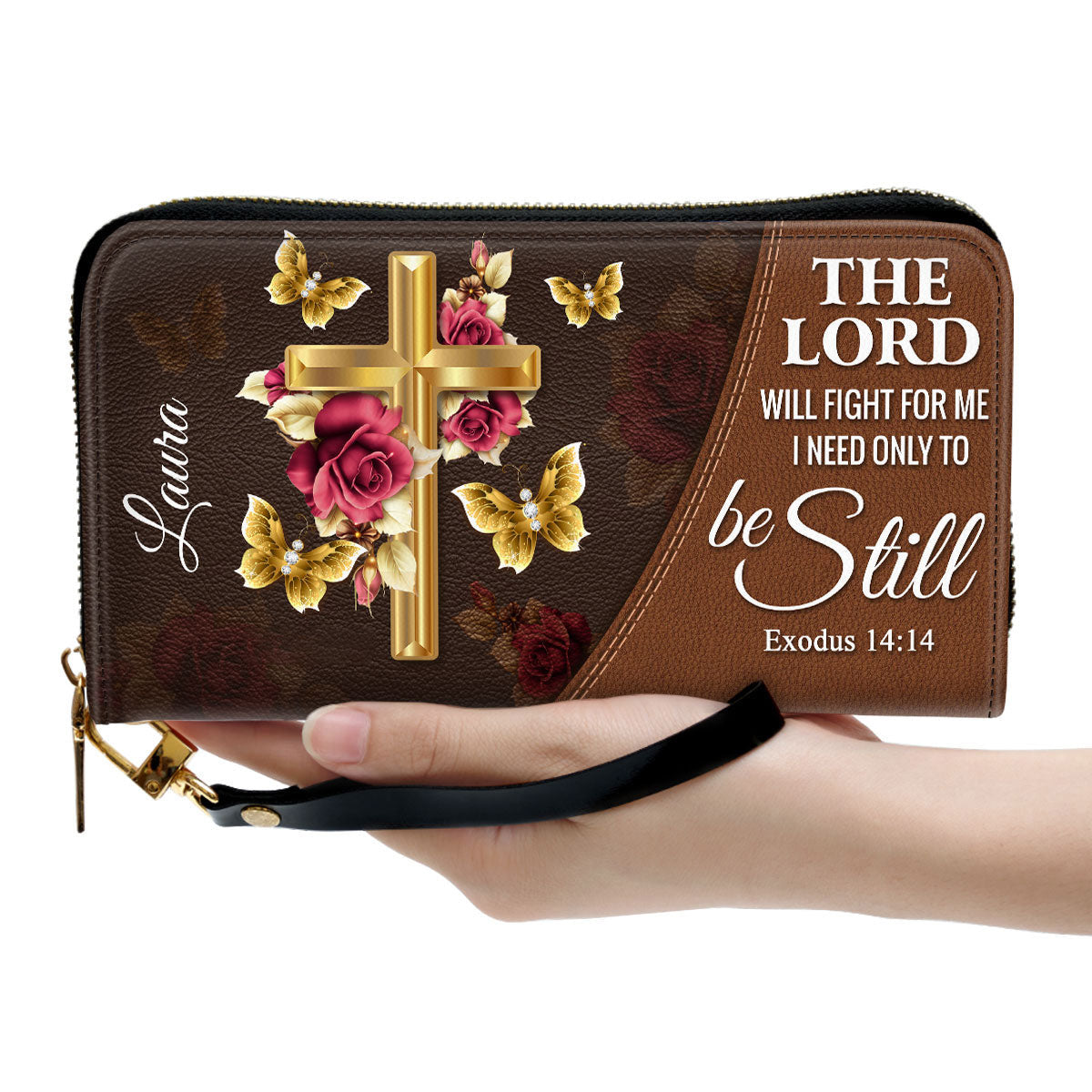 Women Clutch Purse - Gorgeous Personalized Rose And Cross Clutch Purse - I Need Only To Be Still