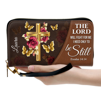 Women Clutch Purse - Gorgeous Personalized Rose And Cross Clutch Purse - I Need Only To Be Still