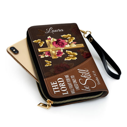 Women Clutch Purse - Gorgeous Personalized Rose And Cross Clutch Purse - I Need Only To Be Still