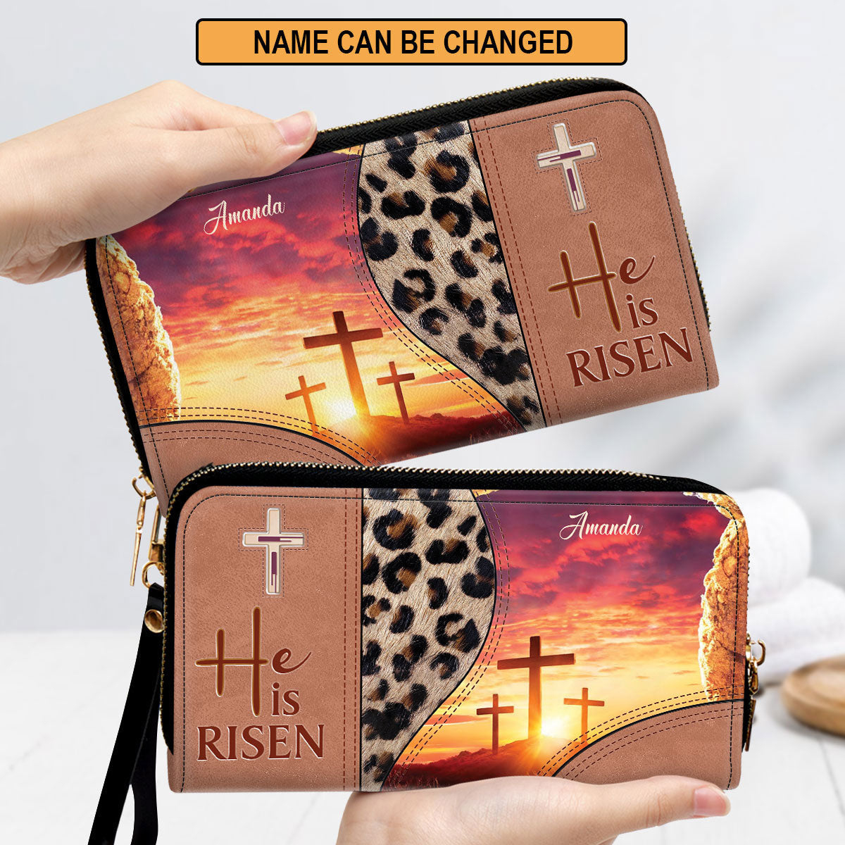 Women Clutch Purse - He Is Risen Purse - Beautiful Personalized Cross Clutch Purse