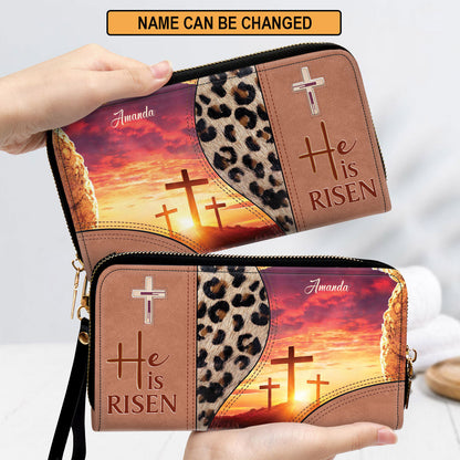 Women Clutch Purse - He Is Risen Purse - Beautiful Personalized Cross Clutch Purse