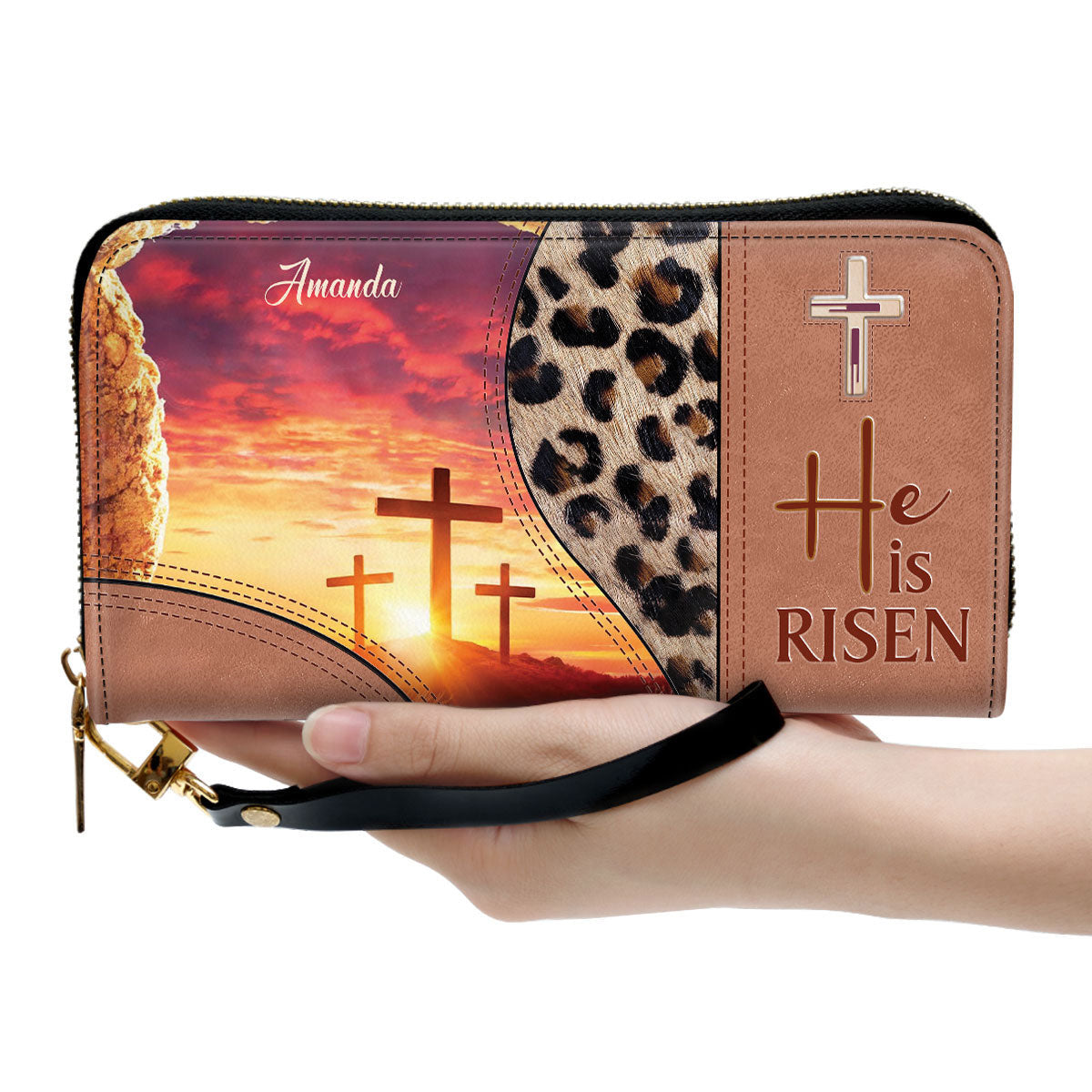 Women Clutch Purse - He Is Risen Purse - Beautiful Personalized Cross Clutch Purse